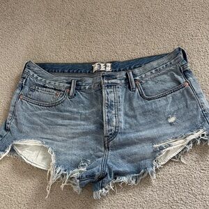 We The Free Blue Distressed Jean Shorts
